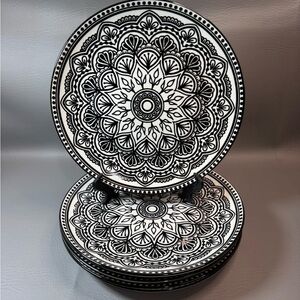 Set of 5 Royal Norfolk Black and White Art Deco 10.5" Porcelain Dinner Plates